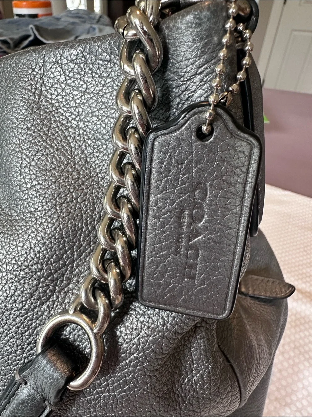 Coach Phoebe Metallic Silver Leather Chain Shoulder Bag F37856